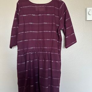 Purple shift dress with iridescent stripes with buttons. Size large. MIDI dress.